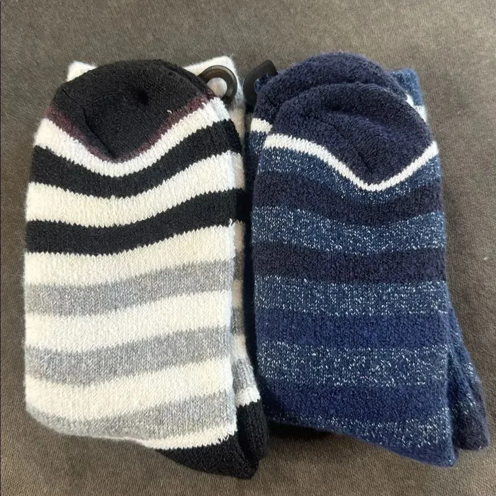 Womens Winter Essentials Terry Lined Striped Socks 1xBlue 1xWhite Size 4-10 NEW